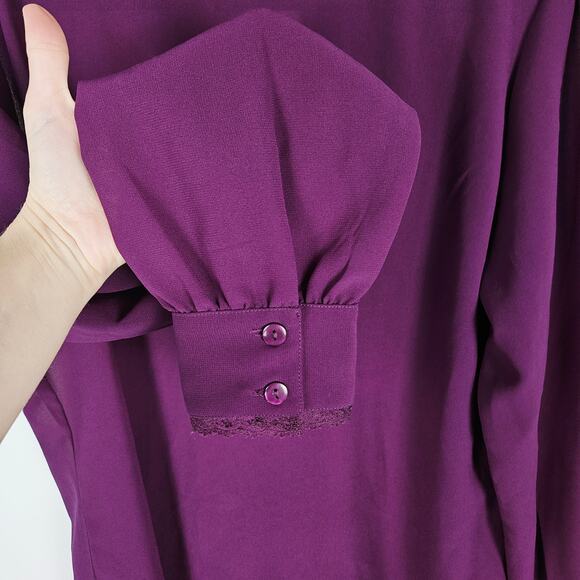 Vintage BFA Large Purple Ruffle Lace Blouse Romantic Victorian Academia Office - Picture 10 of 13